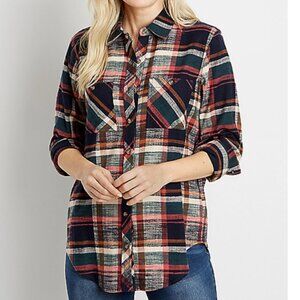 Maurices Plaid Tunic Boyfriend Button Down Long Sleeve‎ Flannel Shirt